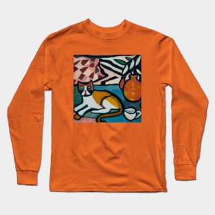 Cat Still Life in Style of Henri Matisse Long Sleeve T-Shirt